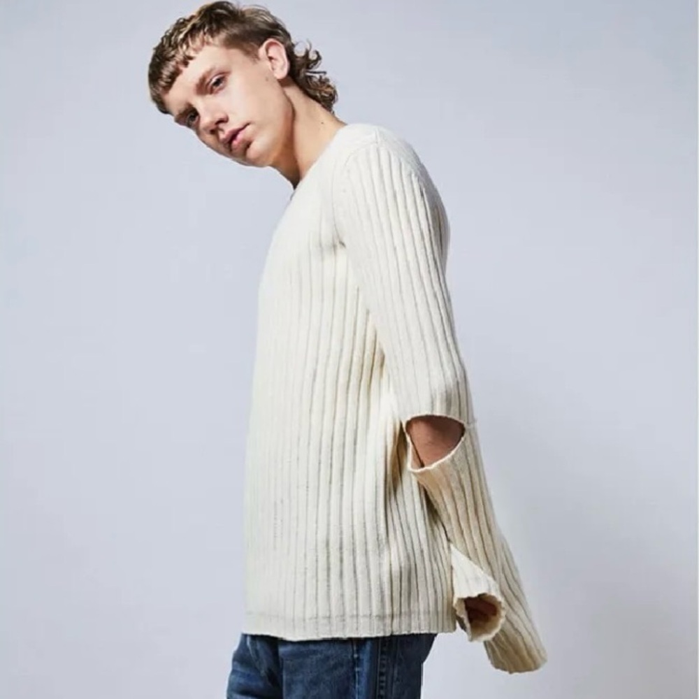 HELMUT LANG Re-edition Elbow Cut-Out Ribbed Lambswool Sweater Ivory size Medium